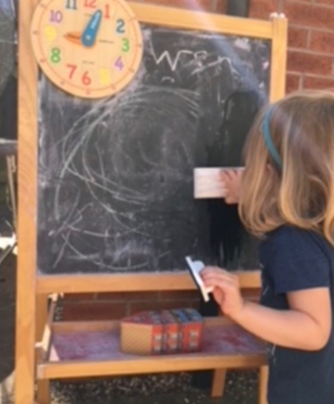 Selection of images showing young children playing, sweeping, making marks with their hands and with crayons and sticks